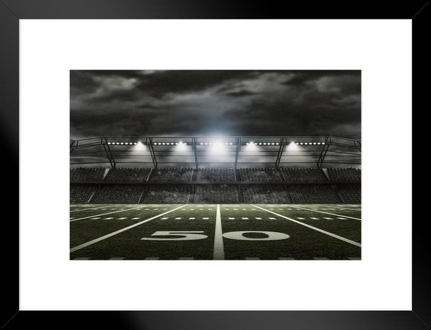 American Football Stadium Rendering 50 Yard Line Sports Field Matted Framed Art Wall Decor 26x20