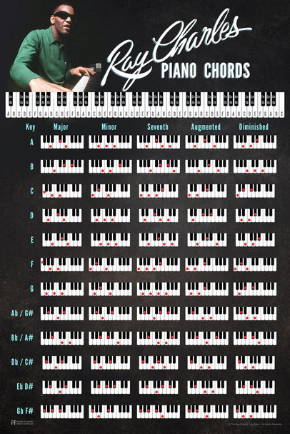Ray Charles Piano Chord Guide Poster Classical Masters Classic Chart Keys Learning Sheet Beginner Music Musical Learn Classroom Room School Room Bedroom Cool Huge Large Giant Poster Art 36x54