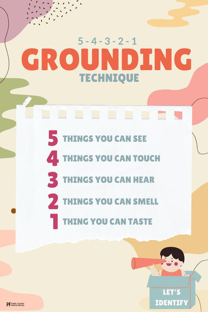 Laminated Grounding Technique for Senses Therapy Poster Mental Health Cute School Office Teacher Supplies Classroom Counselor Bulletin Board Decor Anxiety Homeschool Room Poster Dry Erase Sign 16x24
