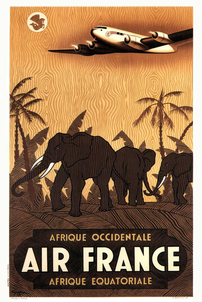 Laminated Afrique Africa Air France Vintage Travel Poster Dry Erase Wall Art 24x36