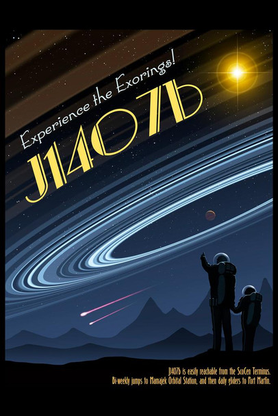 Laminated Exploring J1407B Planet Galaxy Fantasy Outer Space Travel Poster Dry Erase Wall Art 24x36