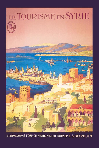 Laminated Beirut Lebanon Beyrouth Middle East Mediterranean Sea Coast Vintage Travel Ad Advertisement Poster Dry Erase Sign 24x36