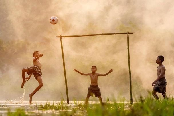 Laminated Love of Soccer Boys Kicking Ball Sports Photo Poster Dry Erase Wall Art 24x36