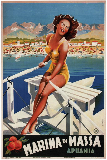 Laminated Marina di Massa Apuania Beach Italy Italian Vintage Travel Poster Dry Erase Wall Art 24x36