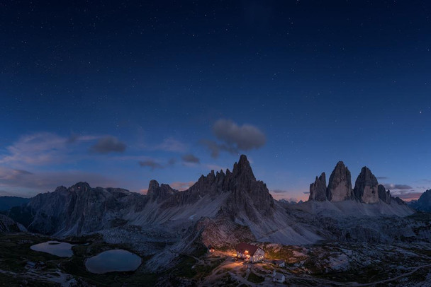 Laminated Tre Cime Di Lavaredo Sexten Dolomites Italy Night Photo Poster Dry Erase Wall Art 24x36