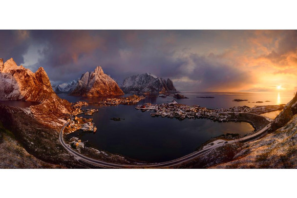Laminated Reine Lofoten Norway Ocean Mountain Sunrise Photo Poster Dry Erase Wall Art 24x36