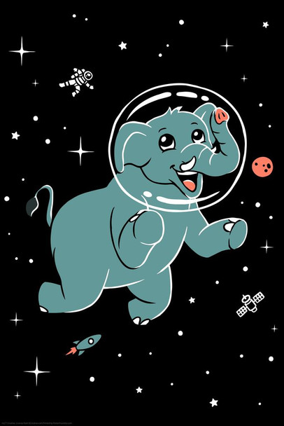 Space Elephant Astronaut Illustration Kids Bedroom Decor Funny Elephant Posters For Wall Elephant Art Print Elephants Wall Decor Photo of Elephant Decor Picture Cool Wall Art Print Poster 24x36
