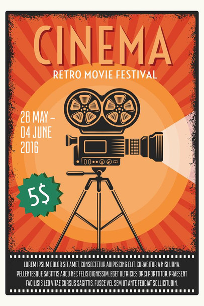 Laminated Retro Movie Festival Poster Dry Erase Wall Art 24x36