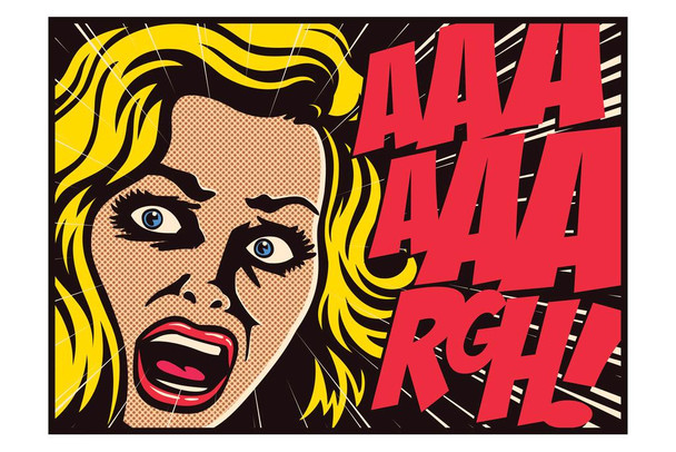 Laminated Pop art comics panel woman in a panic screaming in fear vector illustration Poster Dry Erase Sign 24x36