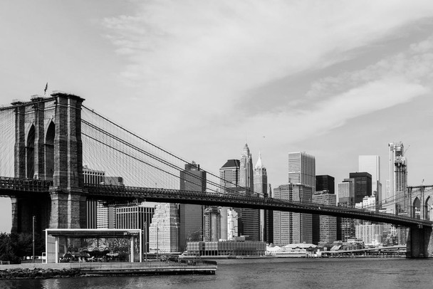 Laminated Brooklyn Bridge Over East River in Manhattan against sky New York City New York USA Photo Poster Dry Erase Wall Art 24x36