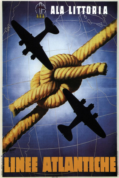 Laminated Linee Atlantiche Airline Plane Vintage Travel Ad Poster Dry Erase Wall Art 24x36