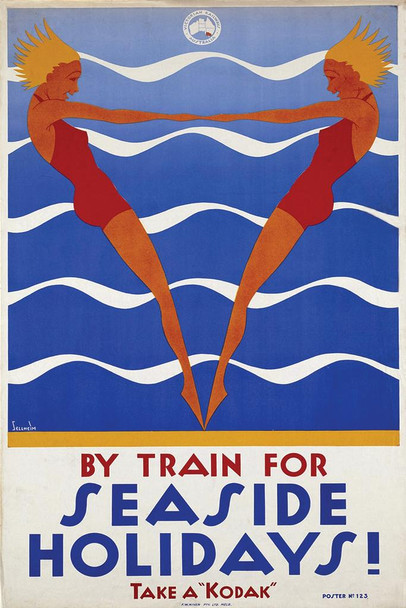 Laminated Victorian Railways Australia Train Seaside Holidays Vintage Travel Poster Dry Erase Wall Art 24x36