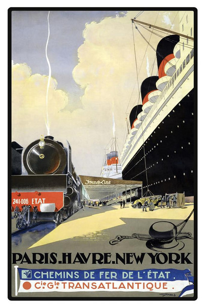 Laminated Albert Sebille Paris Havre New York Ocean Ship Train Vintage Art Poster Dry Erase Wall Art 24x36