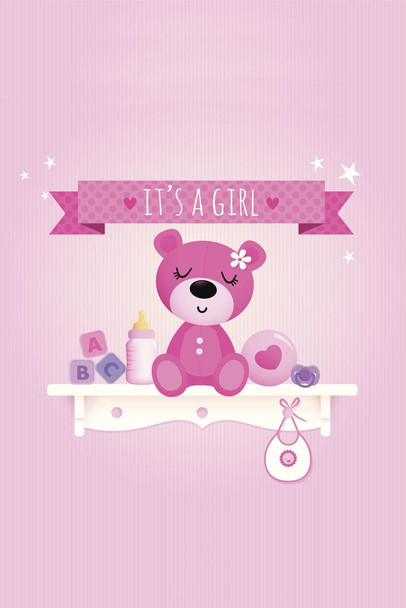 It's A Girl Teddy Baby Announcement Gender Reveal Cool Wall Decor Art Print Poster 24x36