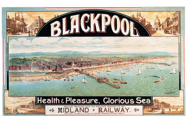 Laminated Midland Railway Blackpool England Vintage Travel Poster Dry Erase Wall Art 24x36