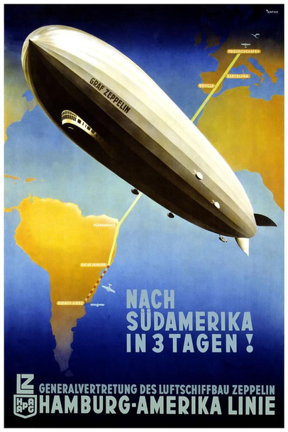 Laminated Hamburg America Linie Zeppelin Vintage Illustration Travel Art Deco Vintage French Wall Art Nouveau French Advertising Vintage Poster Prints Art Nouveau Decor Poster Dry Erase Wall Art 24x36