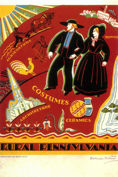 Laminated Rural Pennsylvania Amish Culture Vintage Travel Poster Dry Erase Wall Art 24x36