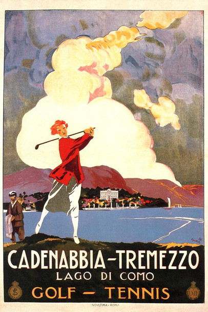 Laminated Italy Cadenabbia Tremezzo Golf Tennis Summer Vacation Vintage Illustration Travel Poster Dry Erase Wall Art 24x36
