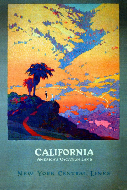 California Americas Vacation Land New York Central Lines Train Railroad Vintage Illustration Travel Cool Wall Decor Art Print Poster 24x36