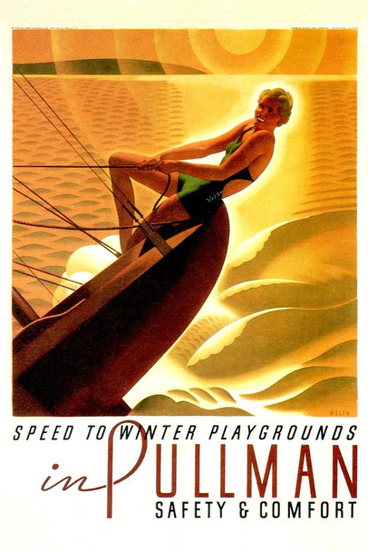 Laminated Pullman Train Speed to Winter Playgrounds Summer Vacation Vintage Illustration Travel Poster Dry Erase Wall Art 24x36