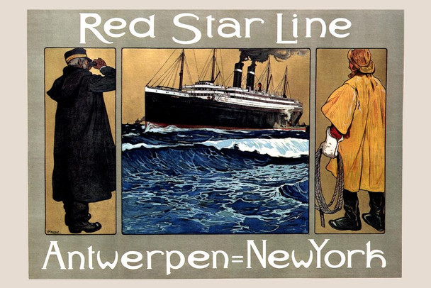 Laminated Red Star Line Cruise Ship Antwerp to New York Atlantic Ocean Liner Vintage Travel Poster Dry Erase Wall Art 24x36