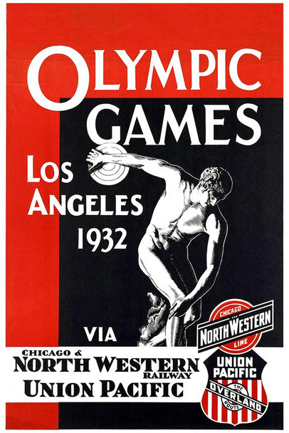 Laminated USA Sports Games Los Angeles 1932 Railways Vintage Illustration Travel Poster Dry Erase Wall Art 24x36