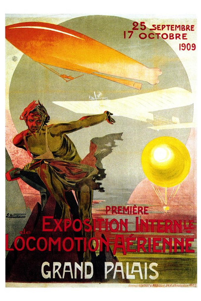 Laminated French Grand Palais Exposition Air Show France 1909 Vintage Illustration Travel Poster Dry Erase Wall Art 24x36