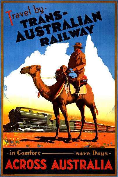 Laminated Trans Australia Railway Vintage Illustration Travel Ad Poster Dry Erase Wall Art 24x36