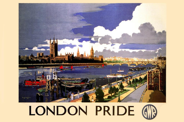Laminated GWR Great Western Railways London Pride Westminster Abbey Vintage Illustration Travel Poster Dry Erase Sign 24x36