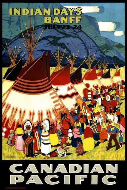 Laminated Canadian Pacific Railways Indian Days Banff National Park July Native Americans Vintage Illustration Travel Poster Dry Erase Wall Art 24x36