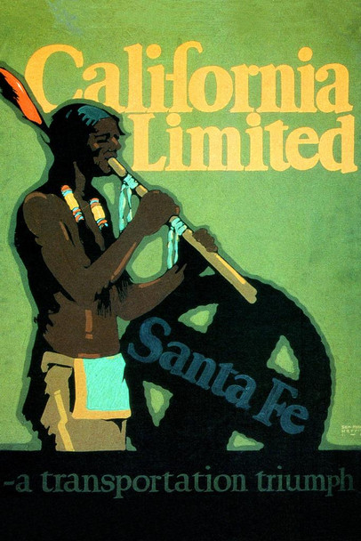Laminated California Limited Railroad Train Santa Fe New Mexico Native American Indian Transportation Triumph Vintage Illustration Travel Poster Dry Erase Wall Art 24x36