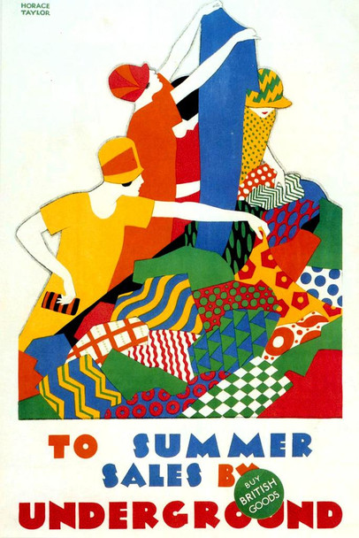 Laminated Buy British Goods Summer Sales Fashion Underground by Horace Taylor London England Vintage Illustration Travel Summer Sales Poster Dry Erase Wall Art 24x36