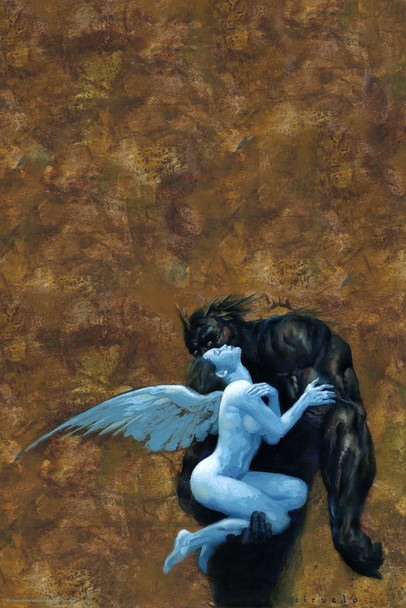 Laminated Beauty Beast Black Monster Winged Blue Female Creature by Ciruelo Artist Painting Fantasy Poster Dry Erase Wall Art 24x36