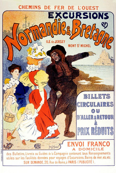 Laminated Excursions Normandie Bretagne Train Vintage Illustration Travel Art Deco Vintage French Wall Art Nouveau French Advertising Vintage Poster Prints Art Nouveau Poster Dry Erase Wall Art 24x36