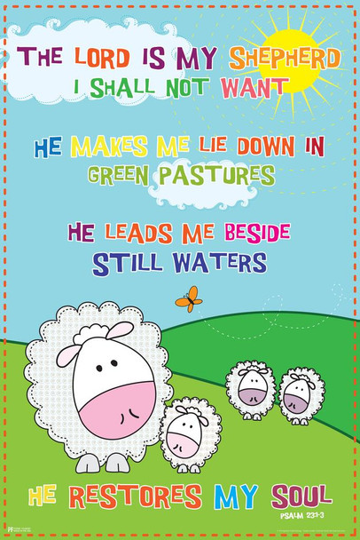 Laminated Lord Shepherd Inspirational Quote Kids Room Decoration Baby Lamb Sheep Poster Dry Erase Wall Art 24x36