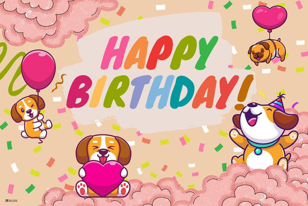 Laminated Dog Birthday Decorations Party Supplies Cute Pet Animal Kids Birth Day Celebration Poster Dry Erase Wall Art 24x36
