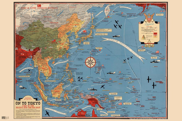 Laminated World War Battles Pacific Map Poster Dry Erase Sign 24x36