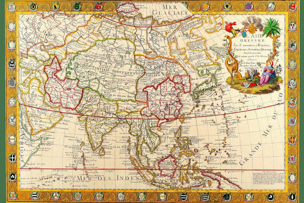 Asia India China Cartographic World Map Antique Vintage Travel World Map with Cities in Detail 