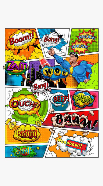 Comic book page speech bubbles sounds retro Illustration Cool Huge Large Giant Poster Art 36x54