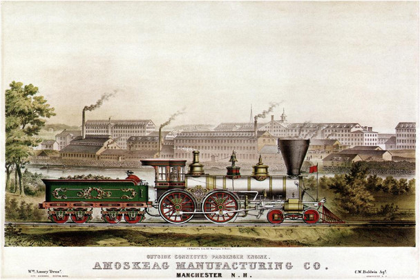 Amoskeag Manufacturing Manchester NH Train Locomotive Vintage Travel Cool Huge Large Giant Poster Art 36x54