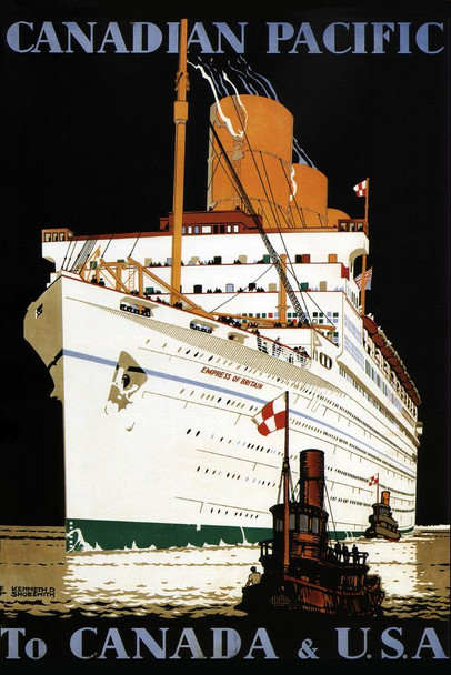 Canadian Pacific to Canada and USA Ocean Liner Cruise Ship Vintage Ad Cool Huge Large Giant Poster Art 36x54