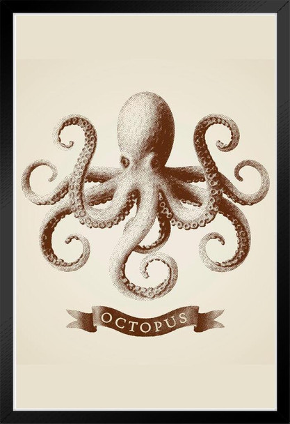 Octopus Noble Portrait Artistic Octopus Wall Decor Octopus Home Decor Sea Prints Wall Art Giant Octopus Decorations Ocean Bathroom Decor and Accessories Black Wood Framed Poster 14x20