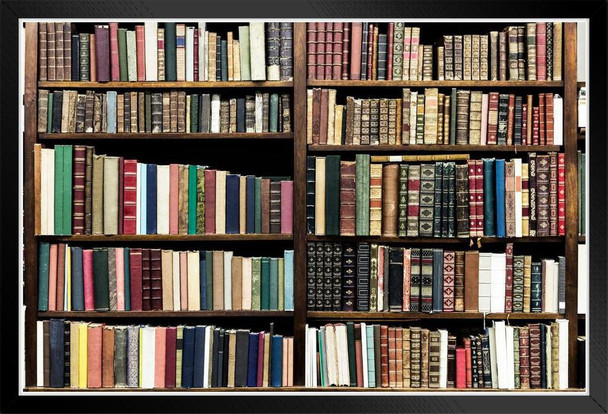 Old books in a library Black Wood Framed Poster 14x20
