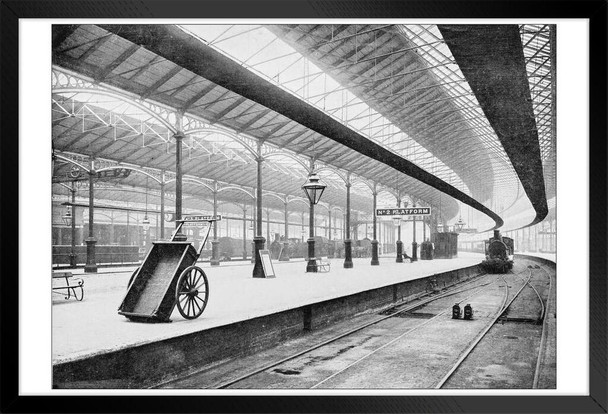 Antique photograph of London : Euston station Black Wood Framed Poster 14x20