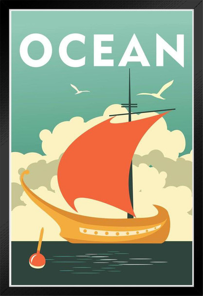 Sea travel vintage Black Wood Framed Poster 14x20