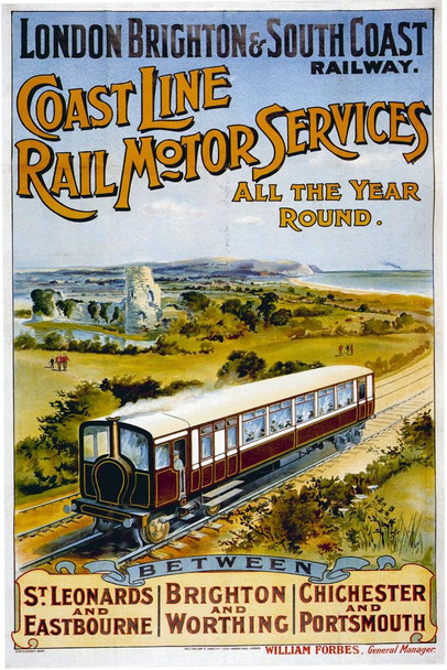Coast Line Rail Motor Services London Railway Vintage Travel Stretched Canvas Art Wall Decor 16x24