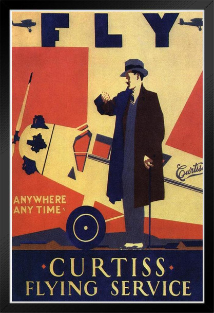 Curtiss Flying Service Airlines Aviation Vintage Travel Airplane Fly Art Deco Eclectic Advertising French Wall Vintage Art Nouveau Vintage Art Prints Black Wood Framed Poster 14x20