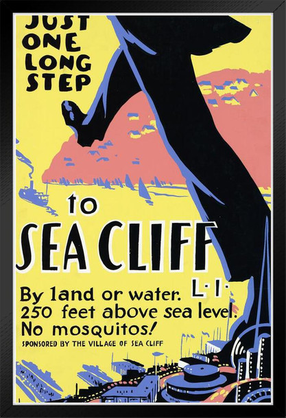 Just One Long Step to Sea Cliff Village Long Island New York Vintage Ad Black Wood Framed Poster 14x20