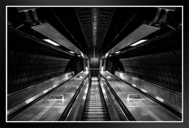 London Underground Station Escalator Photo Black Wood Framed Poster 14x20