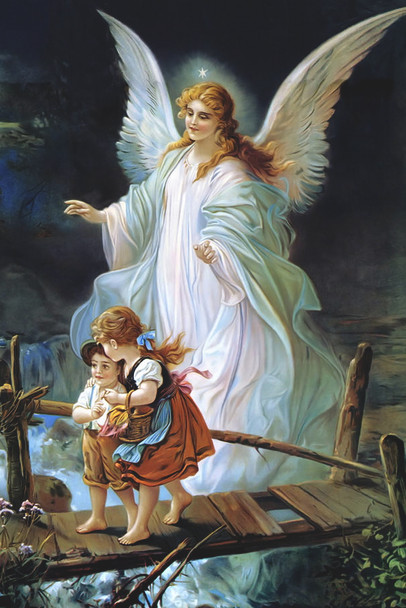 Guardian Angel De La Guarda Children Crossing Bridge Jesus Gift icon Cool Wall Art Print Poster 12x18
